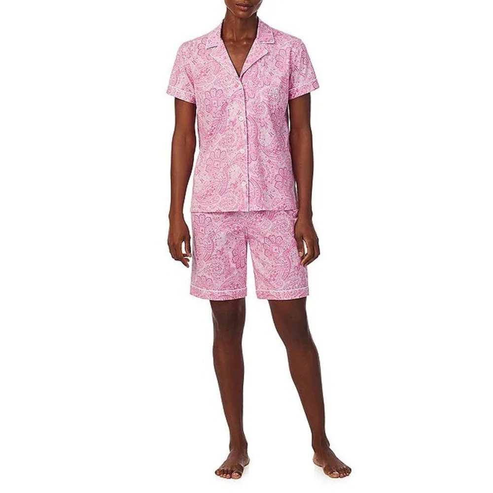 Lauren Ralph Lauren Womens Medium Paisley Short Sleeve Top & Shorts Pajama Set